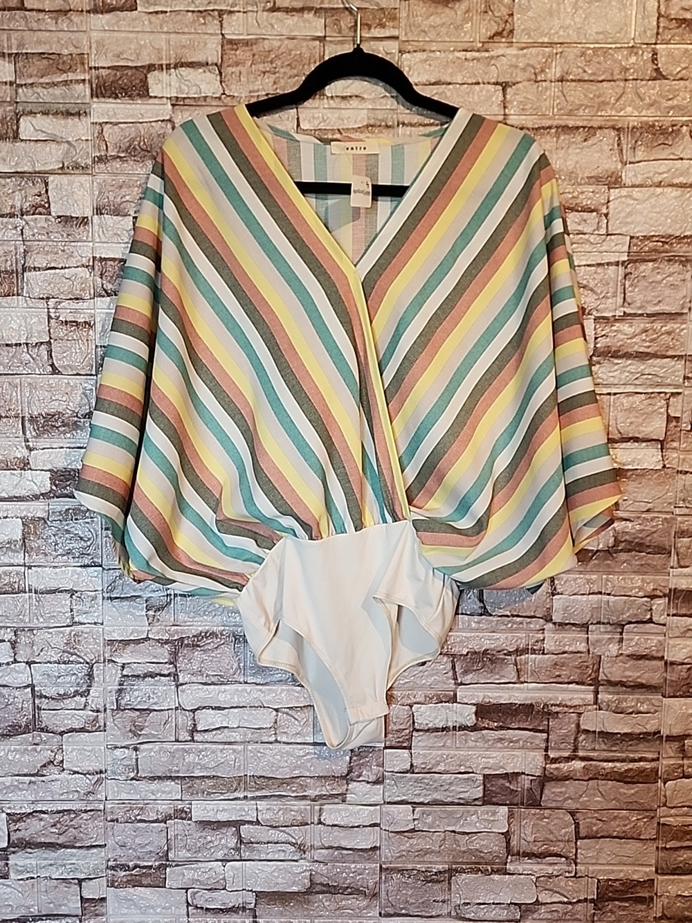 Entro Striped V-Neck Bodysuit Brand New